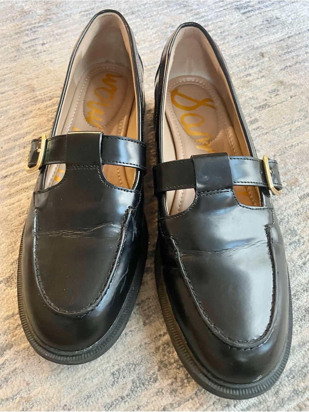 Sam Edelman Women's Elaina Black Leather Mary Jane  Loafers Sz 9.5-EUC